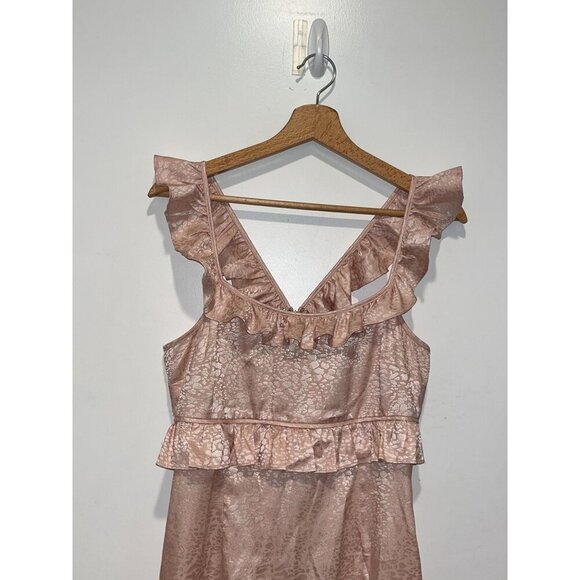 Saylor Dress Pink Maxina Jacquard Sleeveless Ruffles Tiered V-Back Midi Size M - Picture 3 of 9